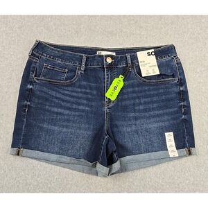 SO Mid Wash Rolled Hem Denim Shorts - Blue